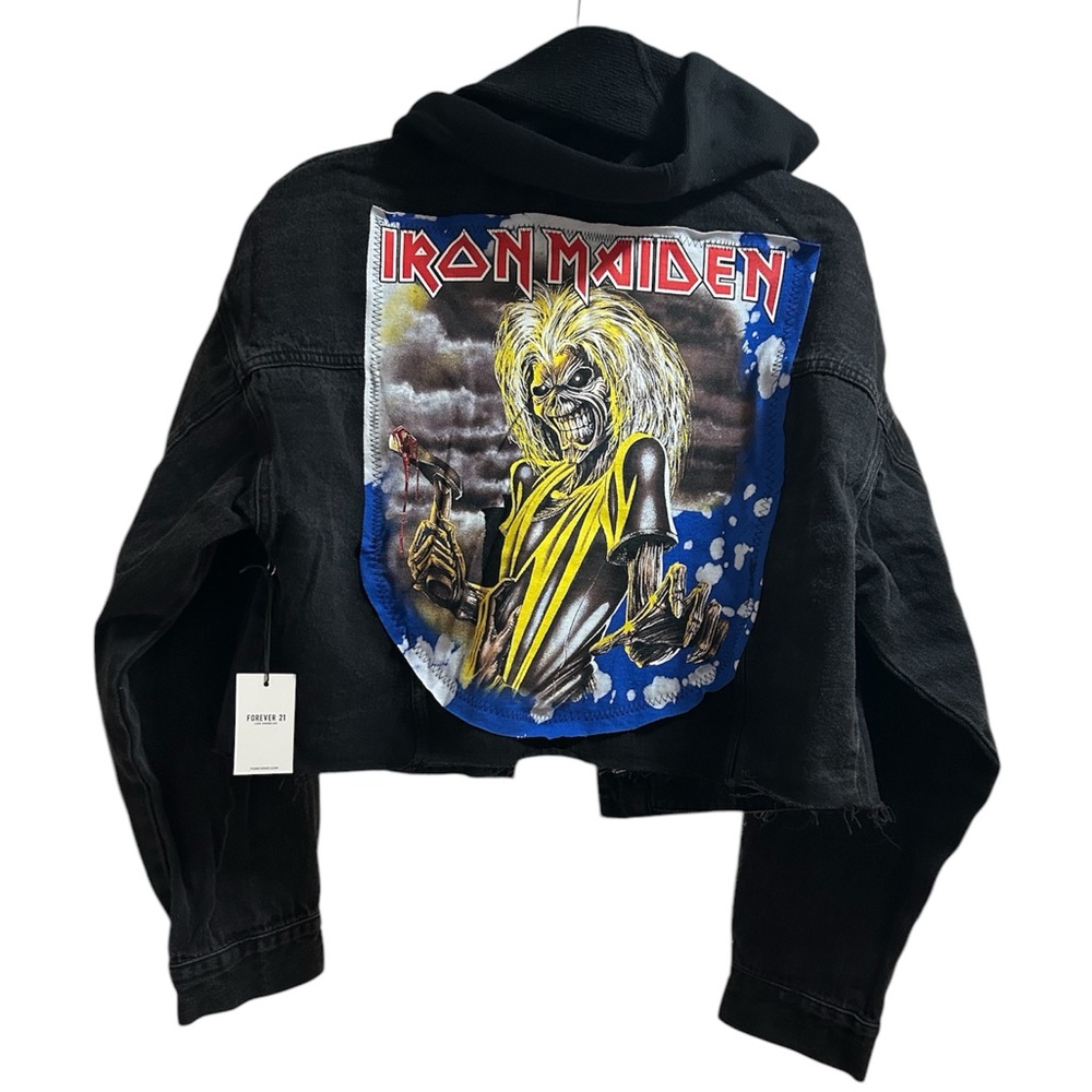 IRON MAIDEN crop jean jacket hoodie custom ONE OF A KIND creation by Rachelle